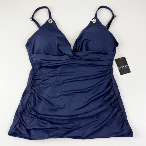 Lauren Ralph Lauren Toggle Camikini Tankini Top Womens Size US 10 Navy Blue NWT - Picture 1 of 11